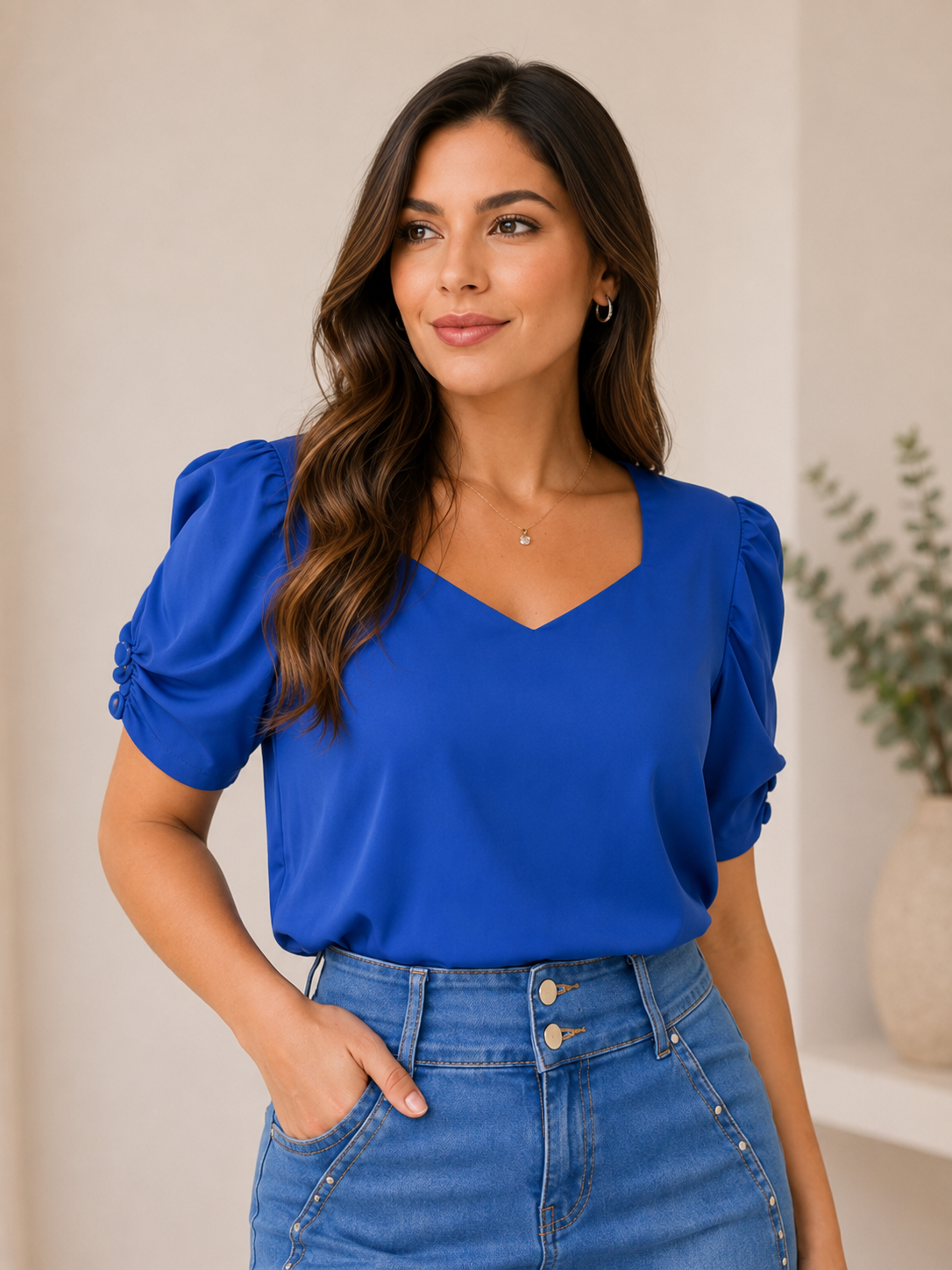Blusa Manga Bufante Crepe