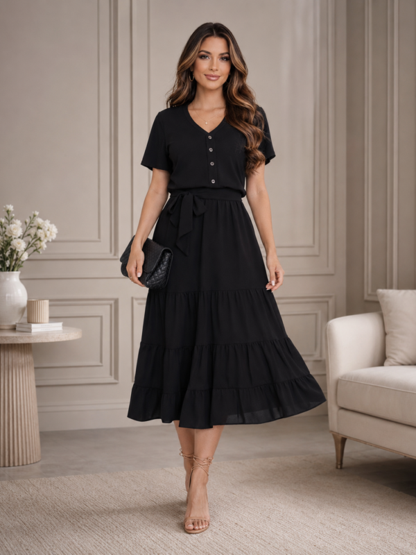 Vestido Com Botões Preto GG - Social Botão