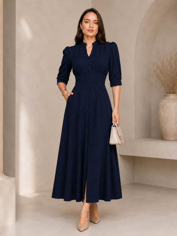Vestido Com Botões Azul Escuro G - tokio