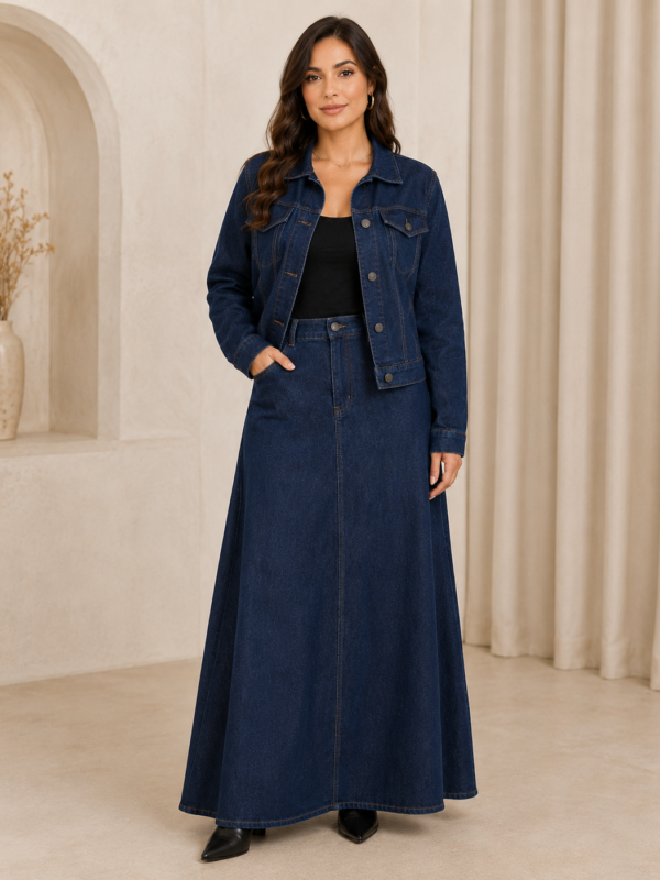 Saia Longa Jeans Evase